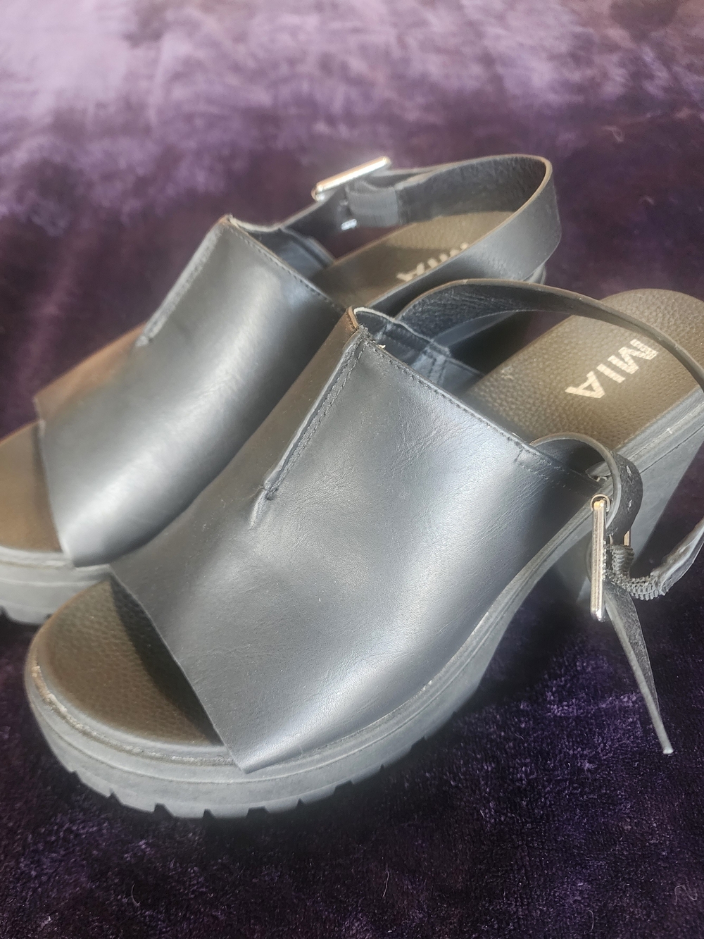 Buckle Black Platform Slingback Sandals
